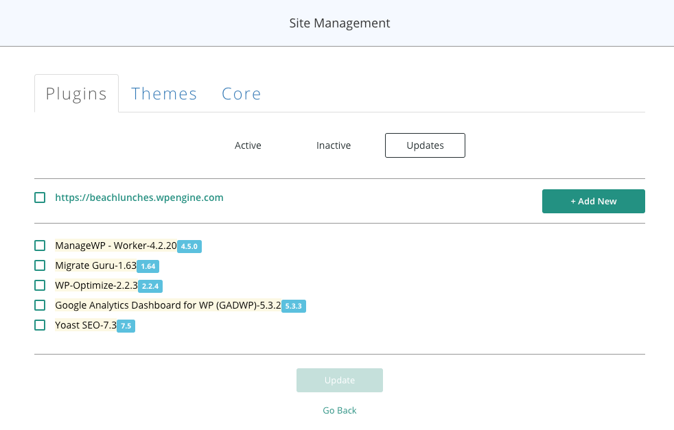 Malcare Website Management Dashboard