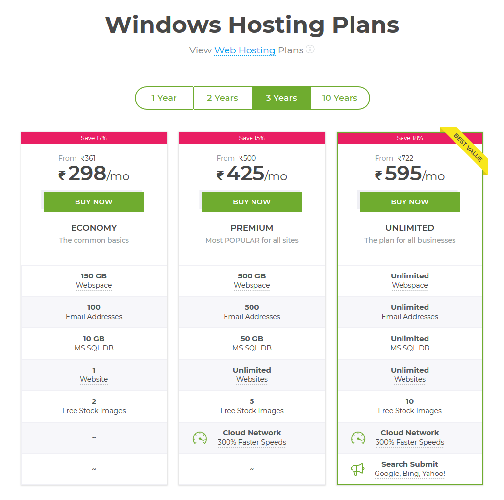 CrazyDomains Windows Plans