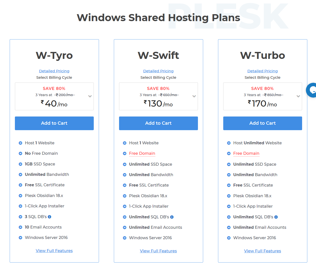 MilesWeb Windows Plans